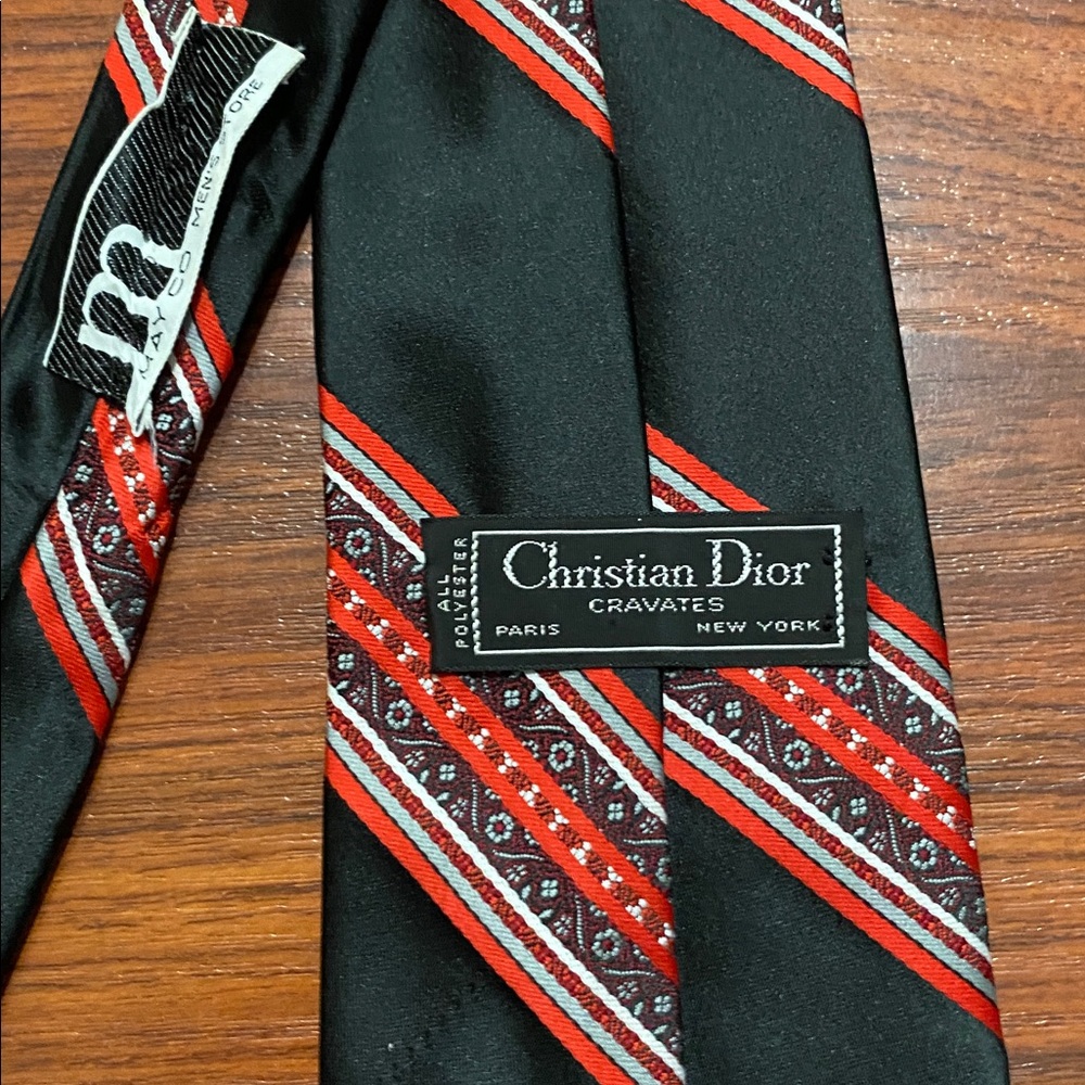 Dior Black Tie with Red and White Accents